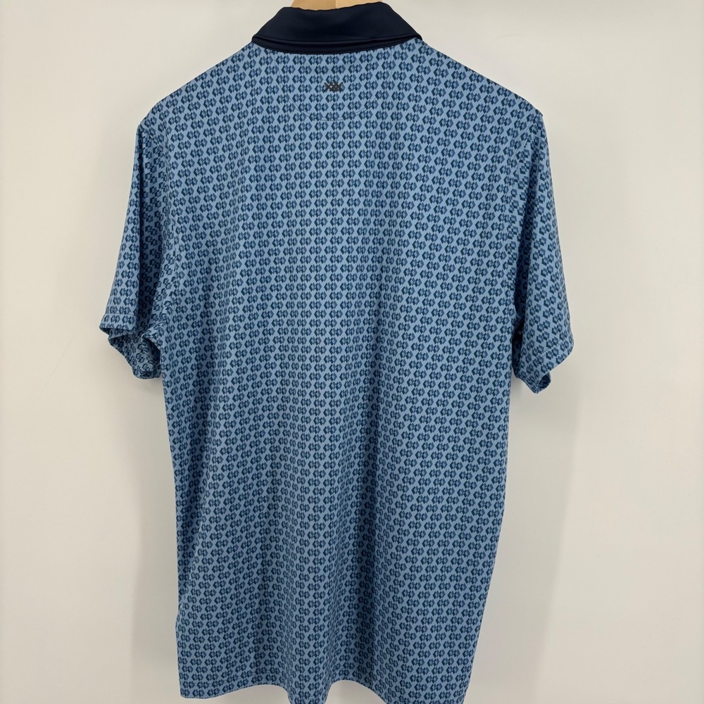 Rhone Polo Shirt Mens Medium Blue Geometric Diamond Print 101448 Stretch - Picture 10 of 10